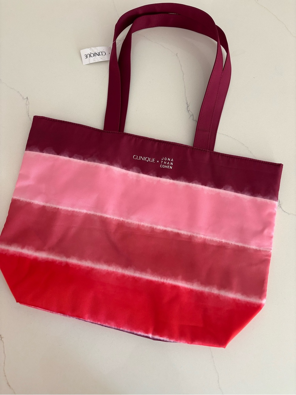 Clinique x Jonathan Cohen Ombre Berry, Pink & Red Stripe Tote Bag